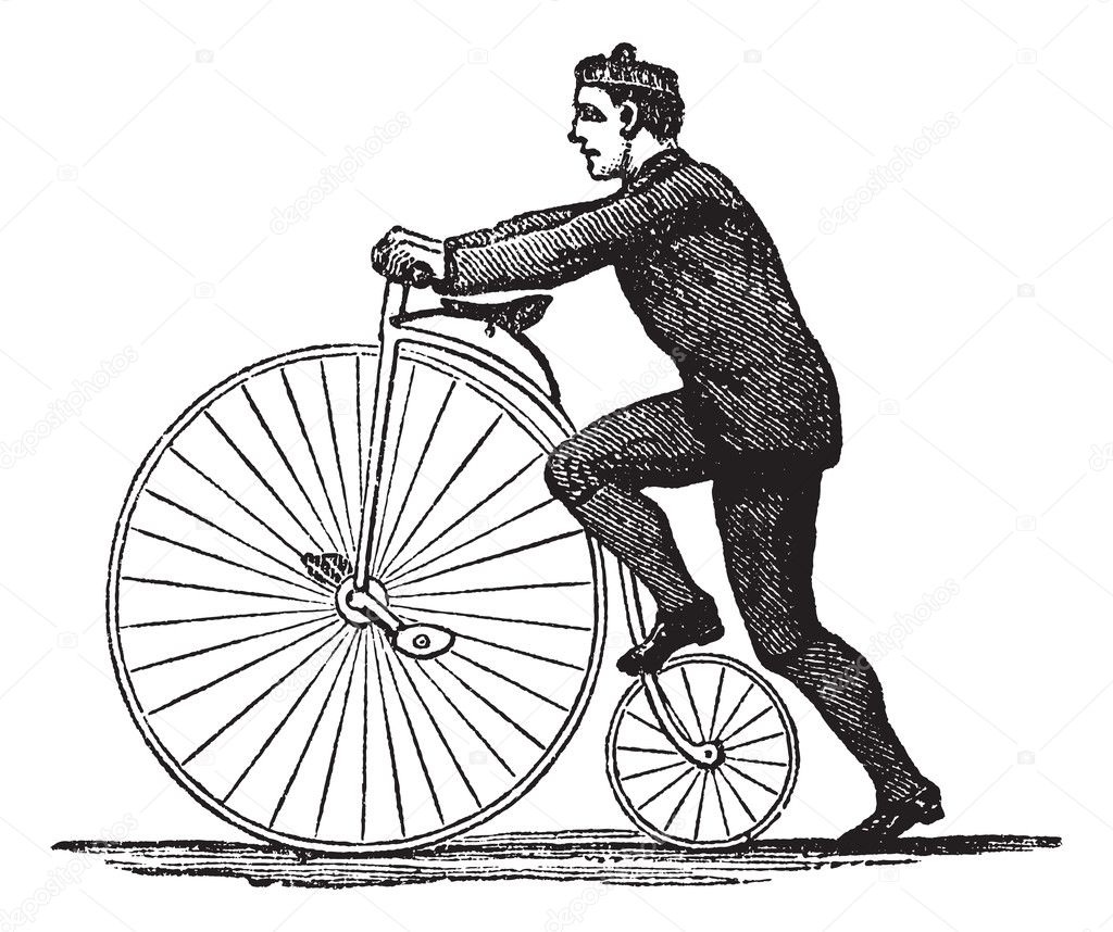 Penny-farthing or High Wheel Bicycle, vintage engraving
