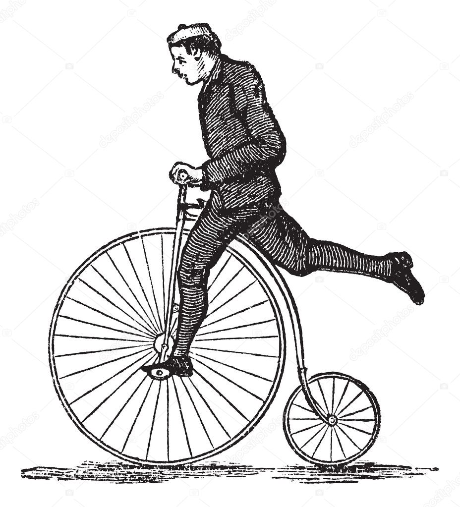 Penny-farthing or High Wheel Bicycle, vintage engraving