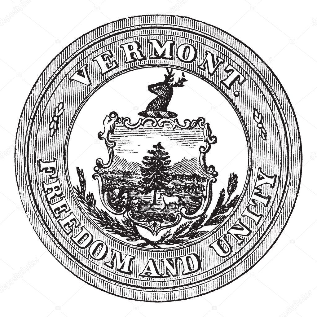 Seal of the State of Vermont, USA, vintage engraving