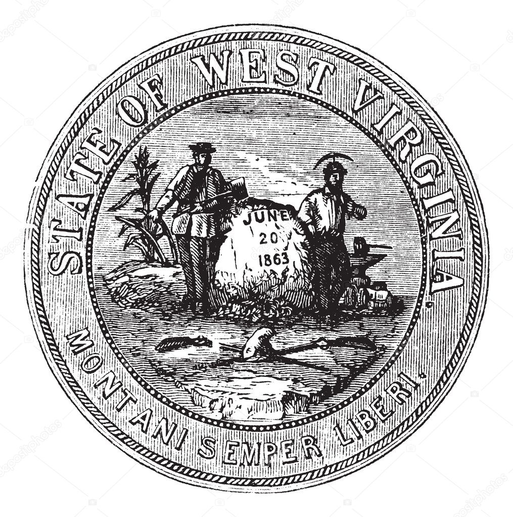 Seal of the State of West Virginia, USA, vintage engraving