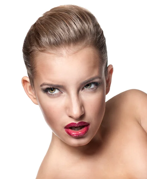 Close-up retrato de sexy caucasiano jovem com belo r — Fotografia de Stock