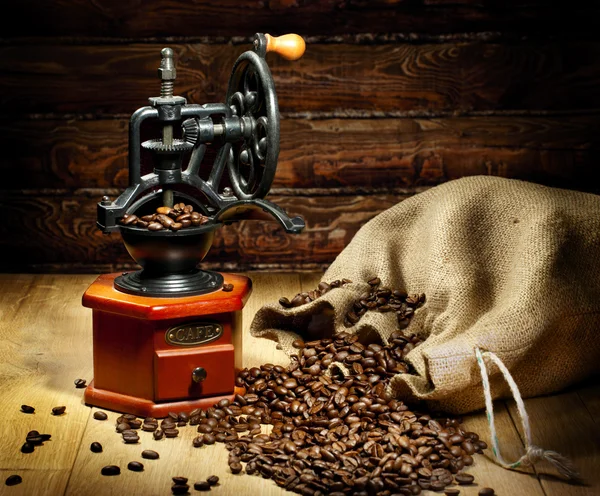 View of the grinder with coffee beans — Stock Photo, Image