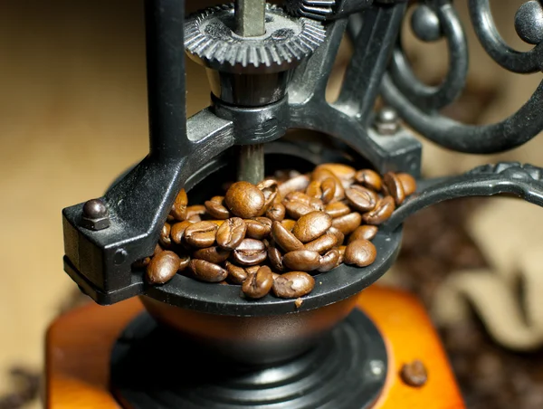 Grinder with coffee beans — Stock Photo, Image