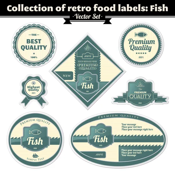 Collection d'étiquettes alimentaires rétro. Poissons Vecteurs De Stock Libres De Droits