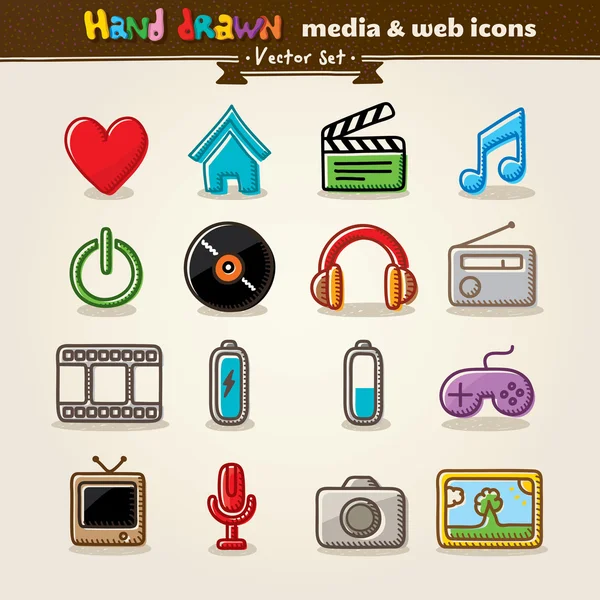 Media disegnati a mano e icone Web di intrattenimento Illustrazione Stock