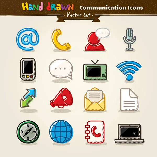 Vektor Hand zeichnen Kommunikation Icon Set — Stockvektor