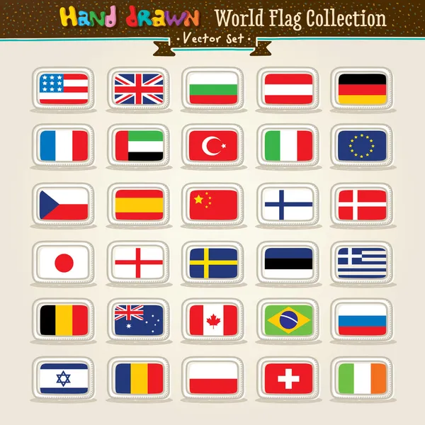 Vektor hand dra världens flaggor Ikonuppsättning Vektorgrafik