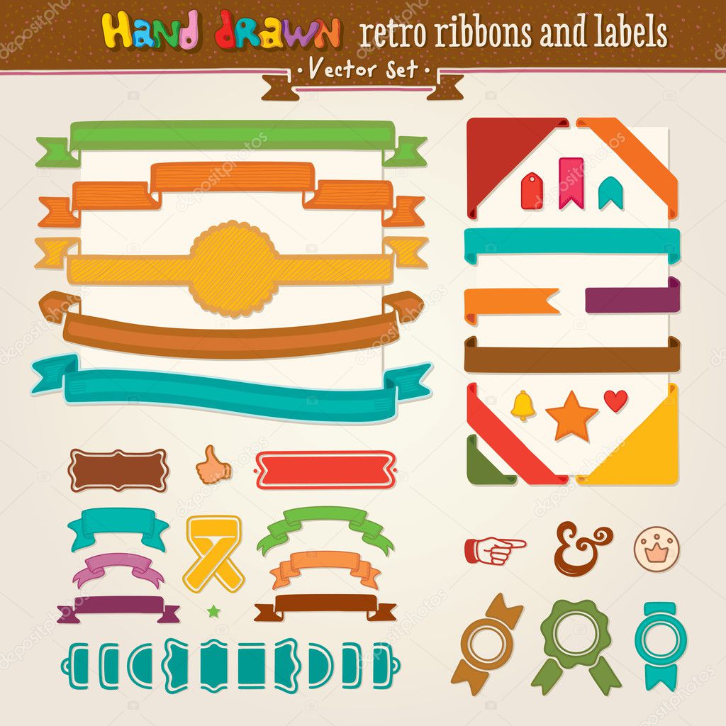 Vector Hand Draw Set Of Retro Ribbons And Labels