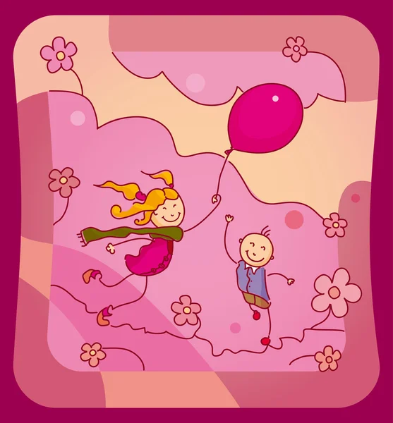 Kinder mit Luftballon — Stockvektor