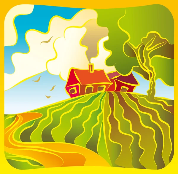 Paysage rural avec maisons — Image vectorielle