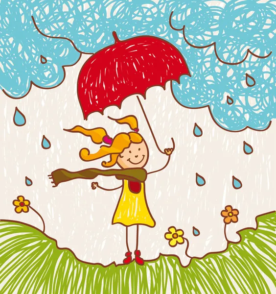 Girl with red umbrella — Stock Vector
