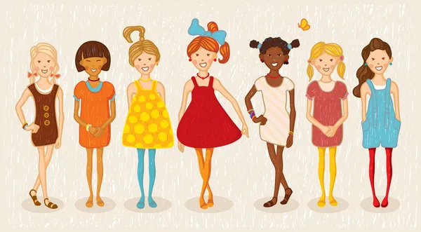 Zeven meisjes illustratie set — Stockvector