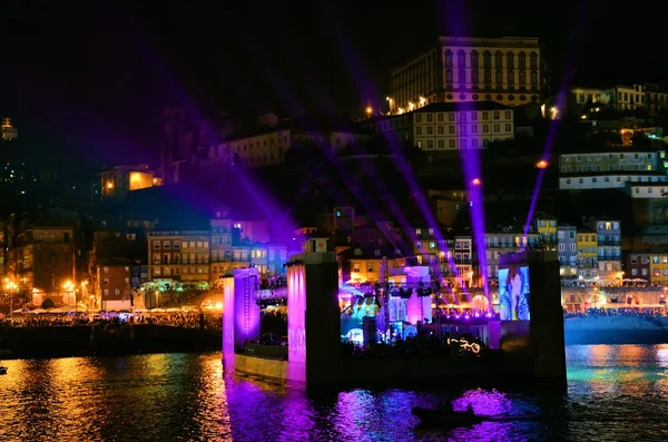 stock image Floating dock for the presentation of a musical concert by night