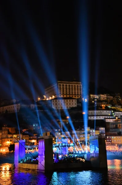 stock image Floating dock for the presentation of a musical concert by night