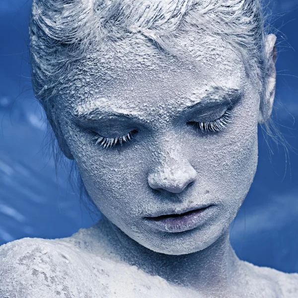 stock image Portrait of a beautiful girl in the frost on his face