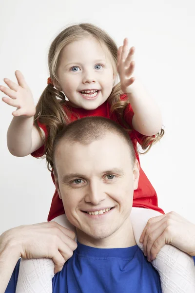 Portré, szép mosolygó család: apa és lánya — Stock Fotó