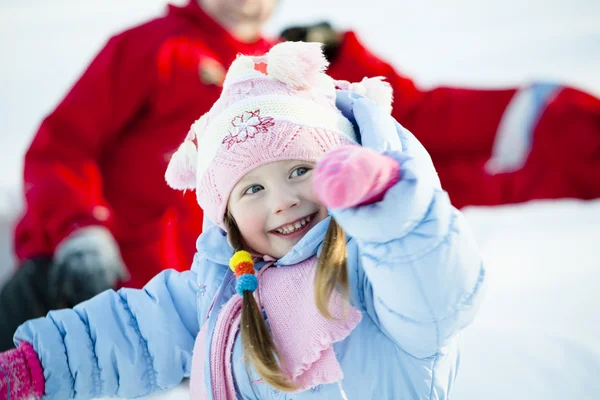 Portrait of children playing in the snow in the winter — Stock Photo, Image
