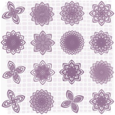 Collection of 16 flower sketches clipart