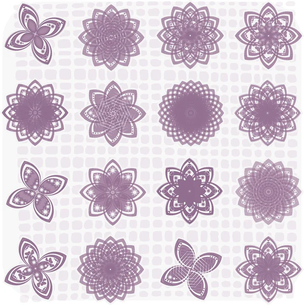 stock vector Collection of 16 flower sketches