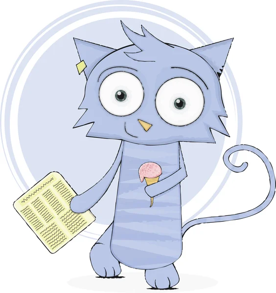 Roztomilý kočka s noviny a zmrzlinou — Stockový vektor