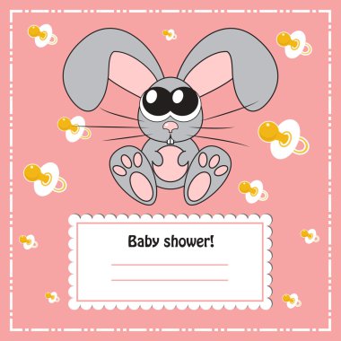 Baby shower invitation card with rabbit, vector clipart