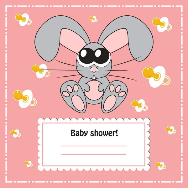 Tarjeta de invitación de ducha de bebé con conejo, vector — Vector de stock