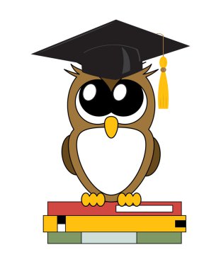 Cute cartoon owl wearing academic cap, vector clipart