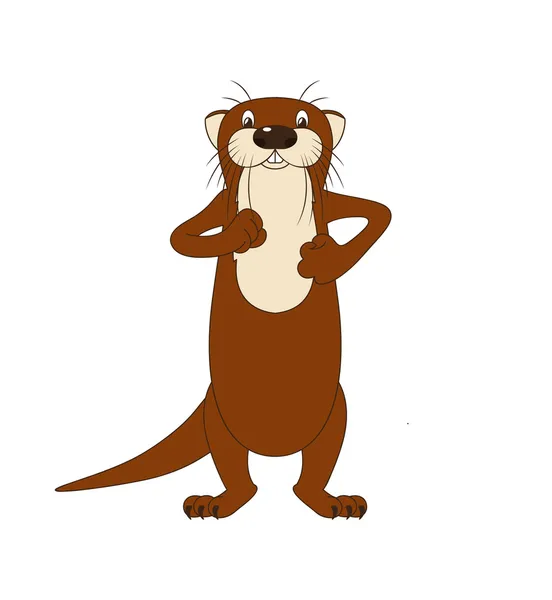 Divertente cartone animato camminare lontra di fiume, illustrazione vettoriale — Vettoriale Stock