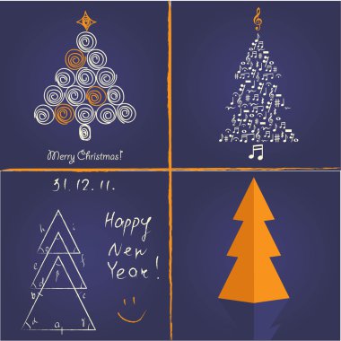 dizi güzel Noel ağaçları, vektör illuctration