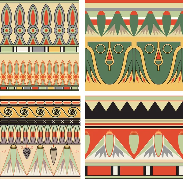 古代エジプトの装飾、ベクトル、シームレスなパターンのセット — ストックベクタ