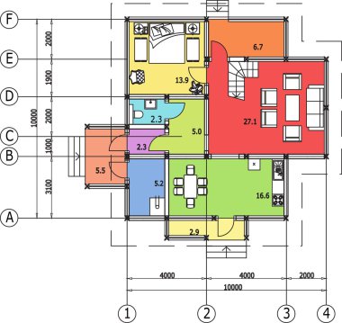 Architectural drawing of a house, autocad, vector clipart