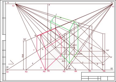 Drawing of buildings in perspective, autocad, vector clipart