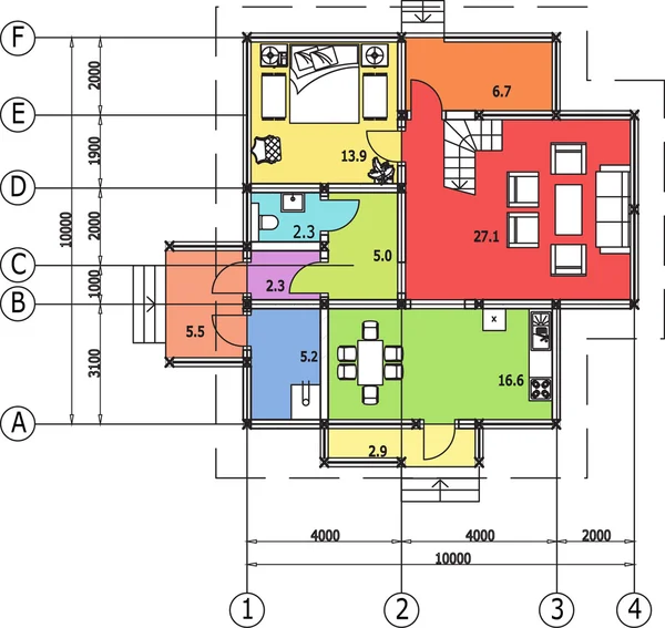 Dessin architectural d'une maison, autocad, vecteur — Image vectorielle