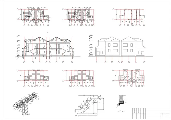 Rysunek architektoniczno-budowlany domu, autocad, wektor — Wektor stockowy