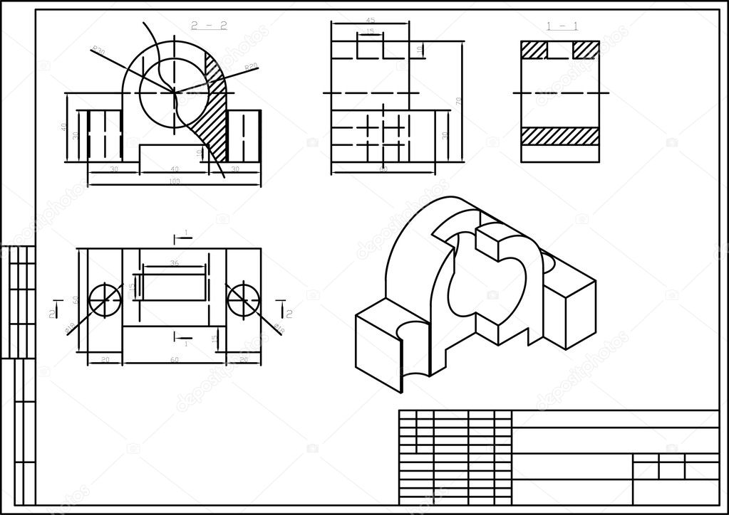 Drawing of some machine part, autocad, vector