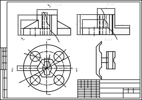 Zeichnung eines Maschinenteils, Autocad, Vektor — Stockvektor