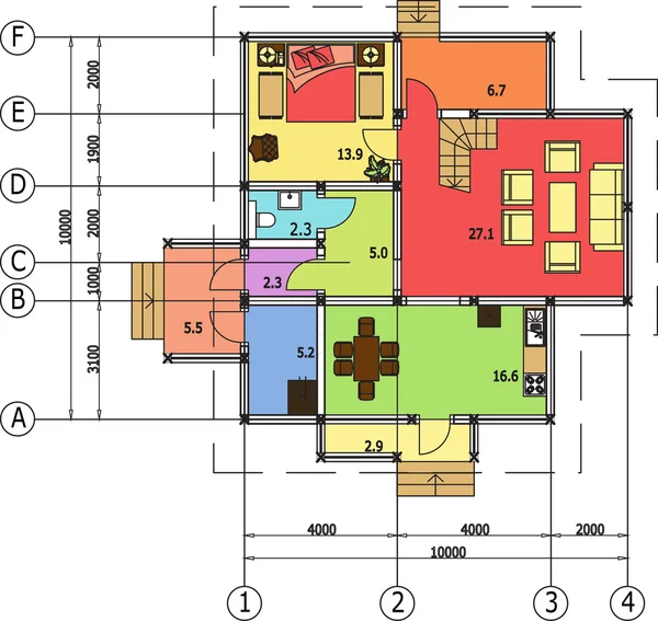 Dessin architectural d'une maison, autocad, vecteur — Image vectorielle