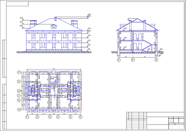 Dibujo arquitectónico de una casa, autocad, vector — Vector de stock