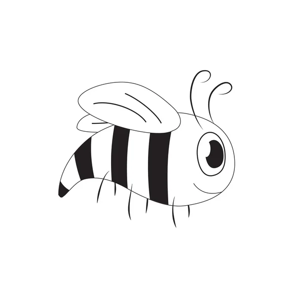 Linda abeja de dibujos animados (chaqueta amarilla), blanco y negro, vector — Vector de stock