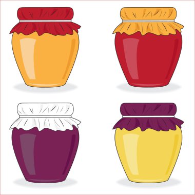 Icin set of simple jars with jam, vector clipart