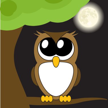 Very cute cartoon owl with big eyes, vector clipart