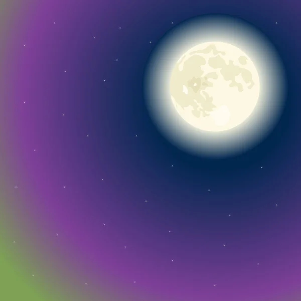 矢量月亮在极地灯暗蓝蓝的天空上 — 图库矢量图片
