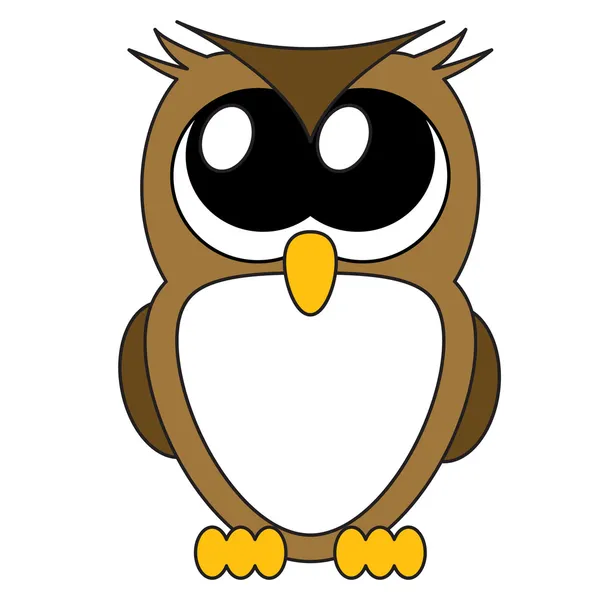 Hibou dessin animé très mignon avec de gros yeux, vecteur — Image vectorielle