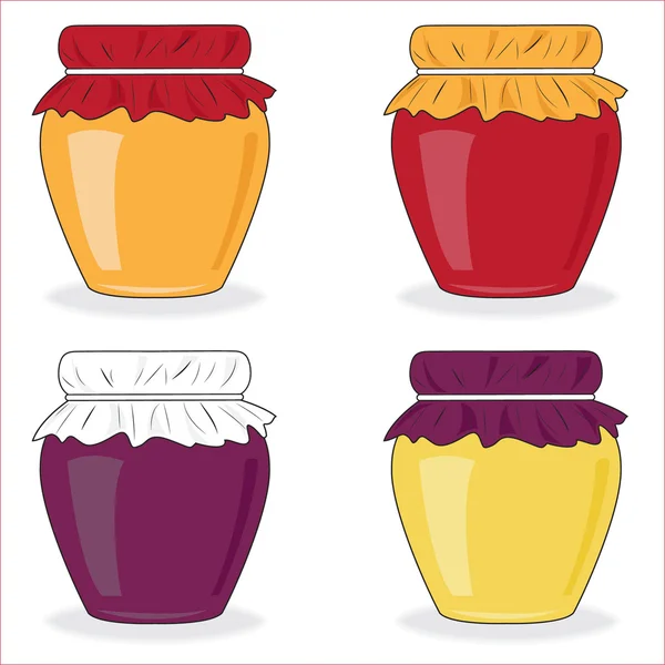 Icin set of simple jars with jam, vector — Stock Vector