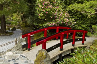 Japanese Garden with Red Bridge clipart