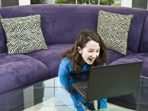 Watching Funny Video on Laptop — Stock Photo, Image