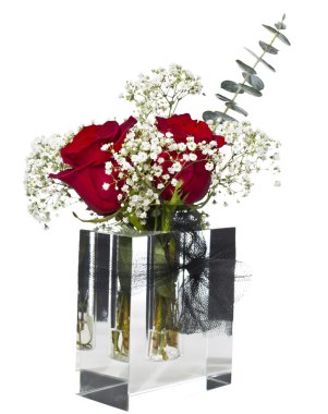 Red Roses in Glass Shaped Vase clipart