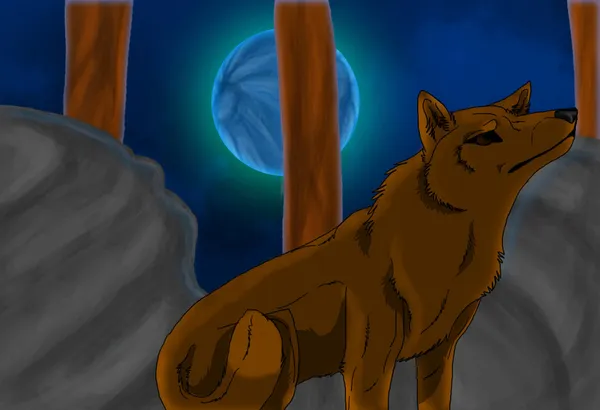 Волк под Голубой Луной — стоковое фото