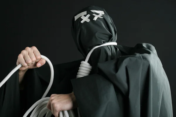 Black mime with rope on neck — Stock Photo, Image