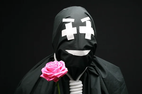 Black mime with rose — Stock Photo, Image